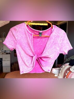 wild fable Pink Tie-Front Ribbed Crop Top